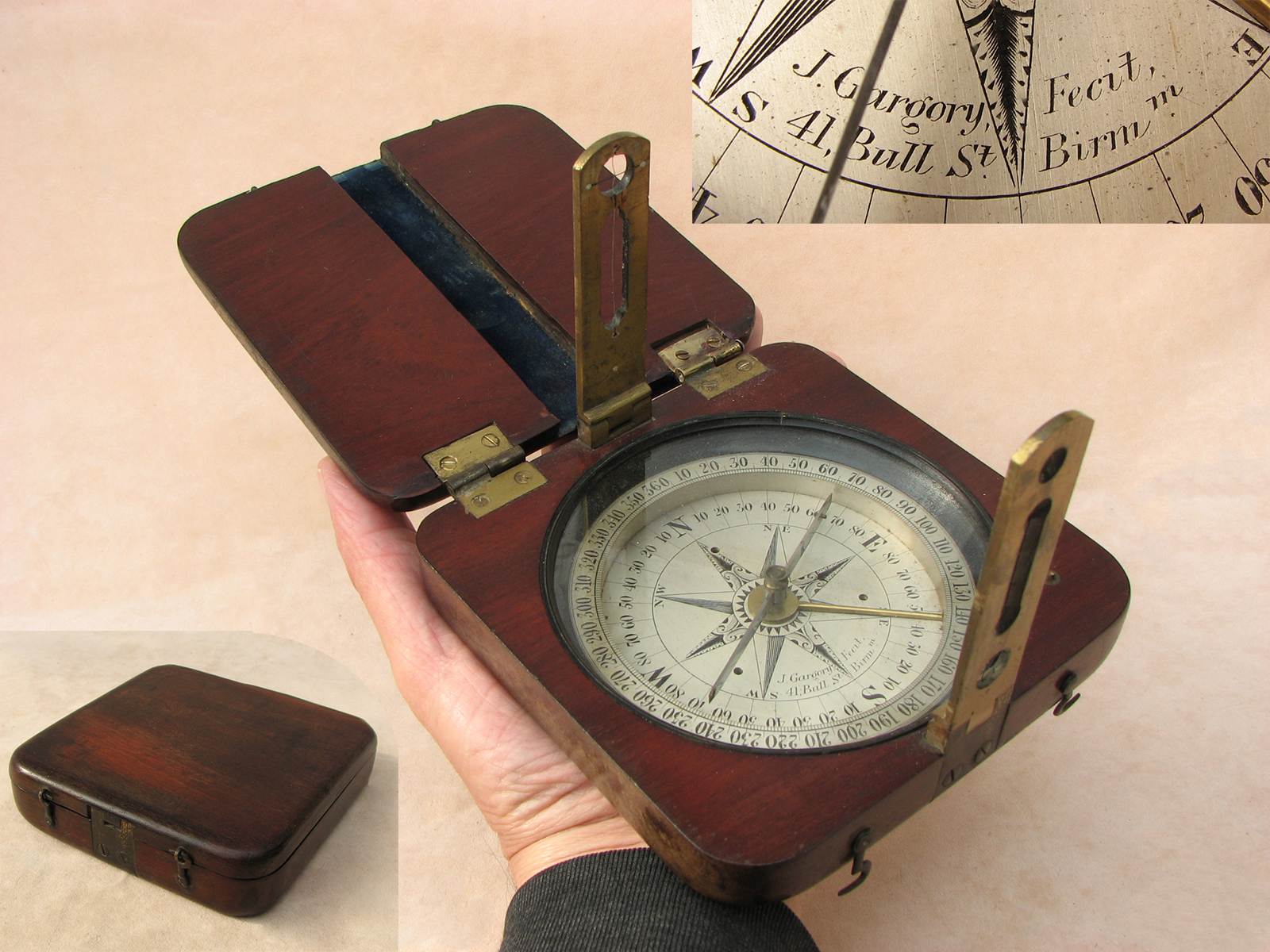 Mid 19th century surveyors compass signed J Gargory Fecit.